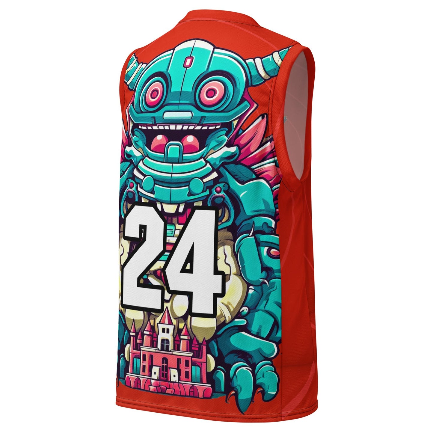 Toy Town Watchman - Recycled unisex basketball jersey - Crimson Vortex Colorway - BBairt