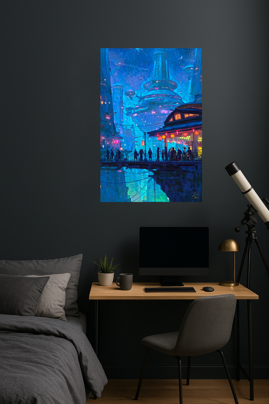 Lanterns Over Neo-Kyoto – Photo Paper Poster