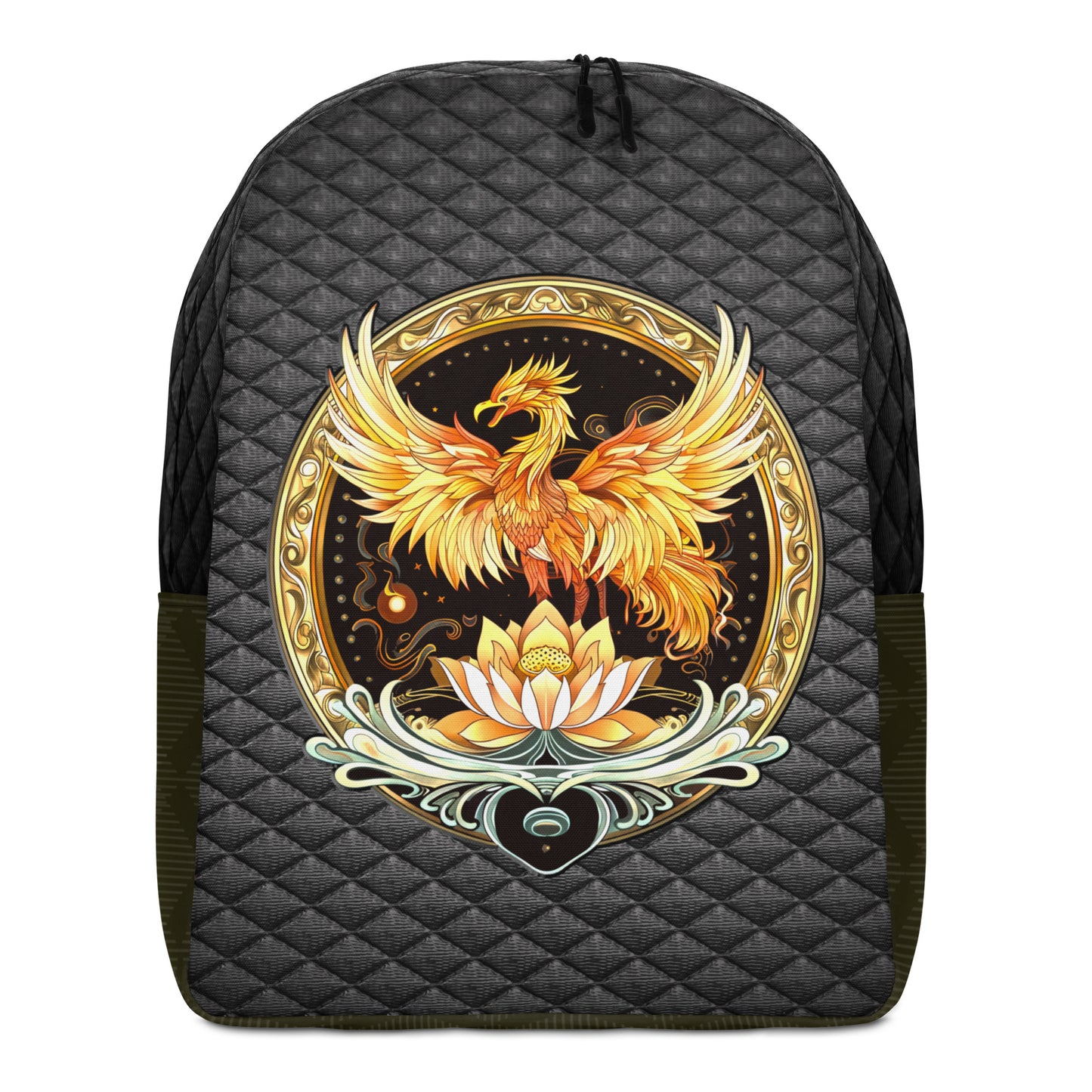 Elemental Harmony: Fiery Phoenix and Calm Lotus - Minimalist Backpack