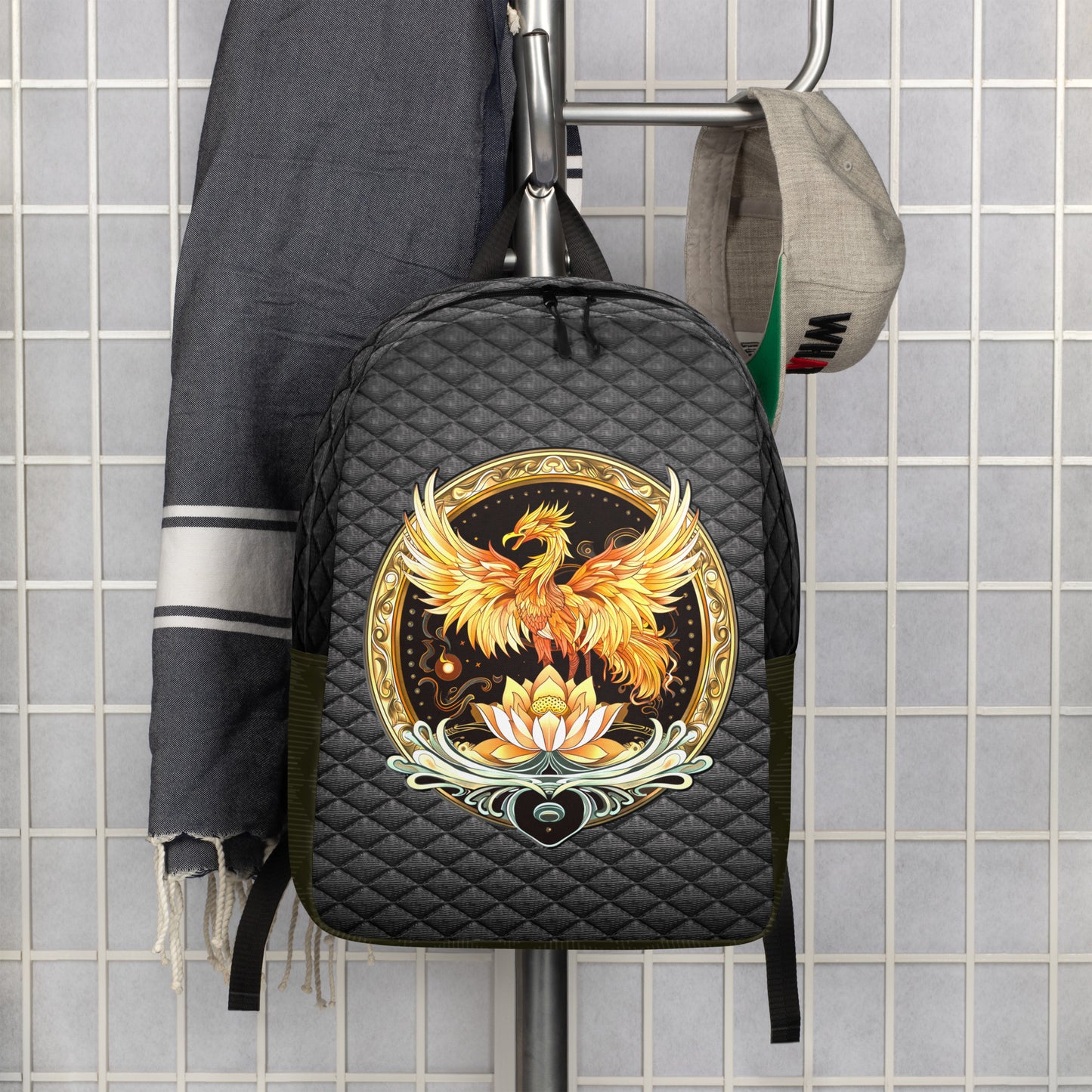 Elemental Harmony: Fiery Phoenix and Calm Lotus - Minimalist Backpack