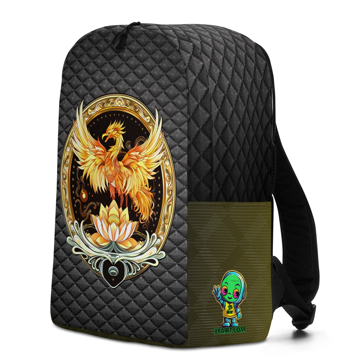 Elemental Harmony: Fiery Phoenix and Calm Lotus - Minimalist Backpack