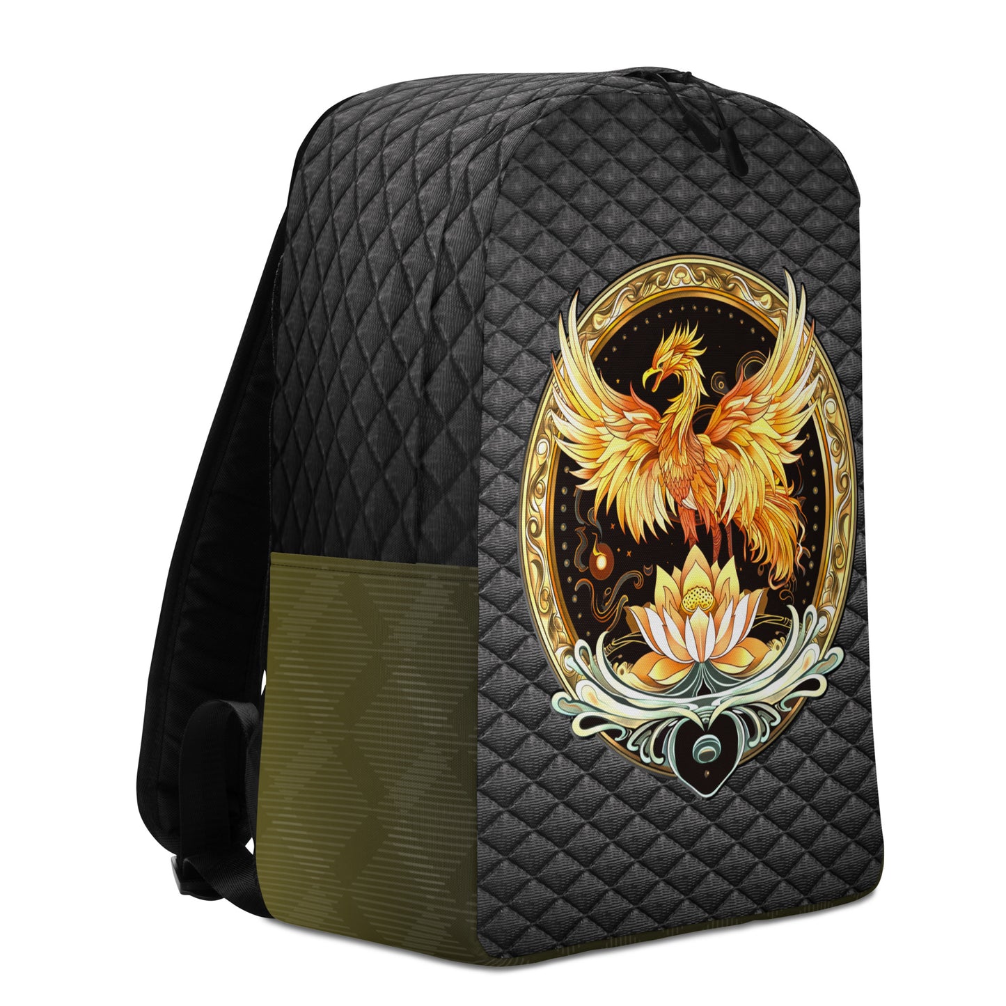 Elemental Harmony: Fiery Phoenix and Calm Lotus - Minimalist Backpack