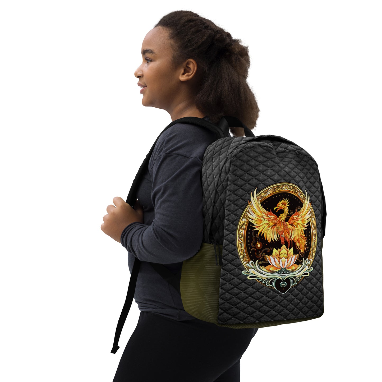 Elemental Harmony: Fiery Phoenix and Calm Lotus - Minimalist Backpack