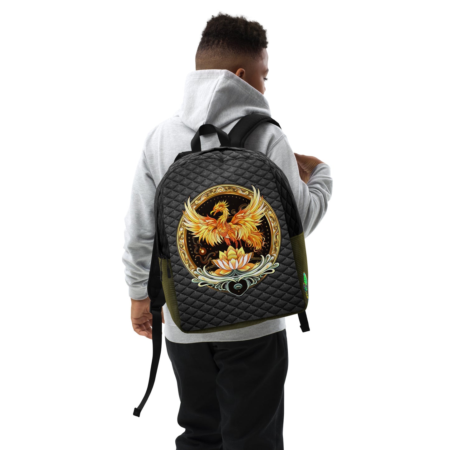 Elemental Harmony: Fiery Phoenix and Calm Lotus - Minimalist Backpack