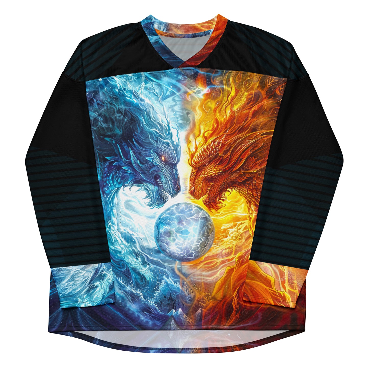 Equinox Harmony: Fire and Ice Guardians - Recycled hockey fan jersey