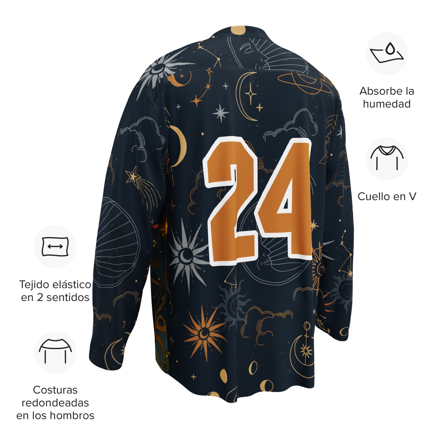 Cosmic Harmony: Sun and Moon Balance - Recycled Hockey Fan Jersey