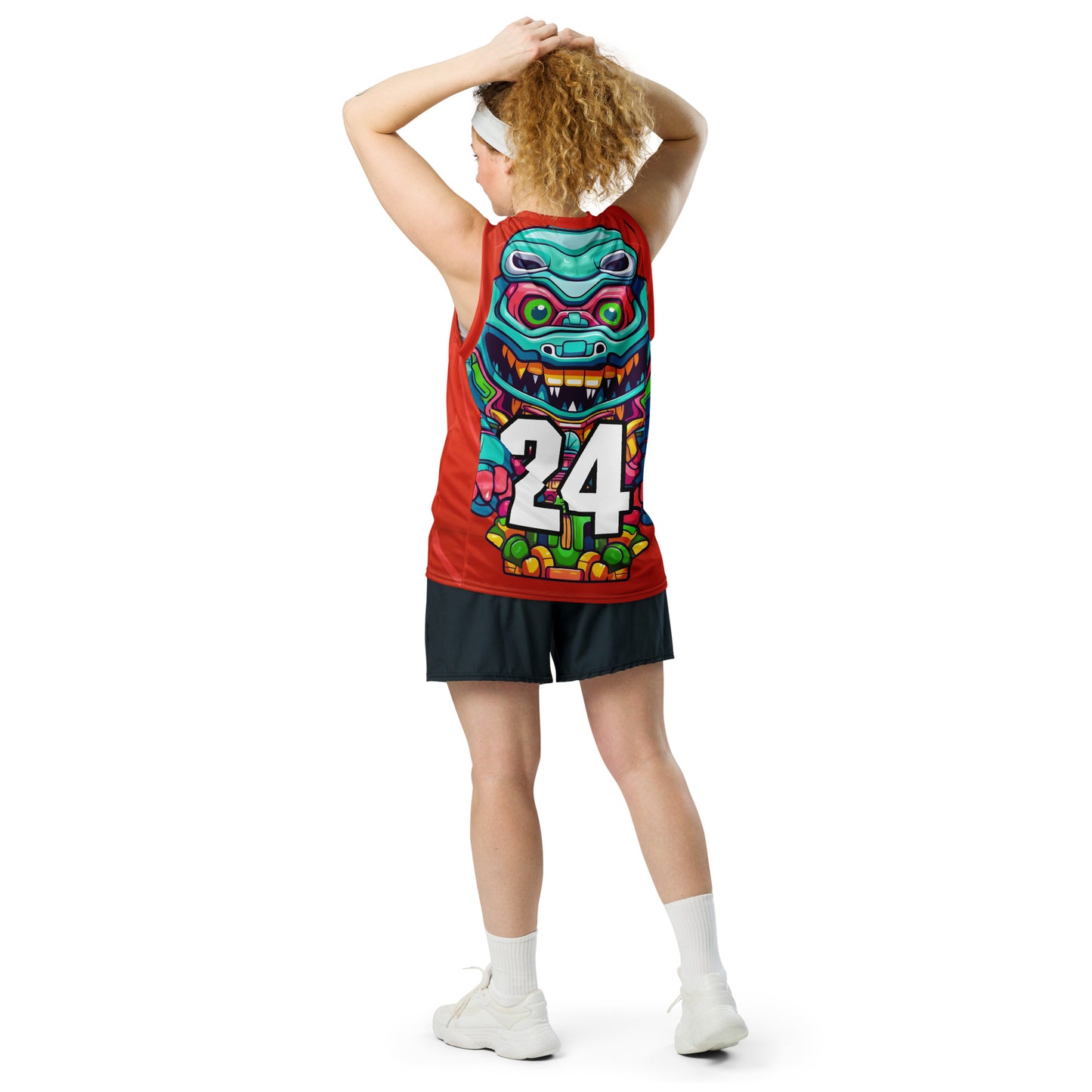 Astro Protector - Recycled unisex basketball jersey - Crimson Vortex Colorway