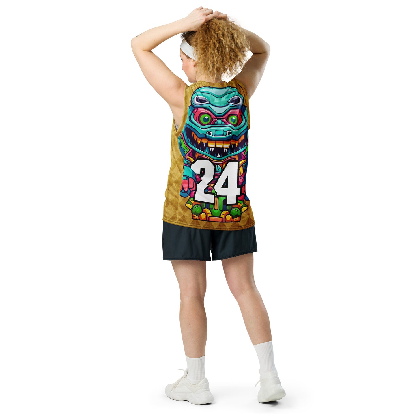 Astro Protector - Recycled unisex basketball jersey - Golden Argyle Colorway