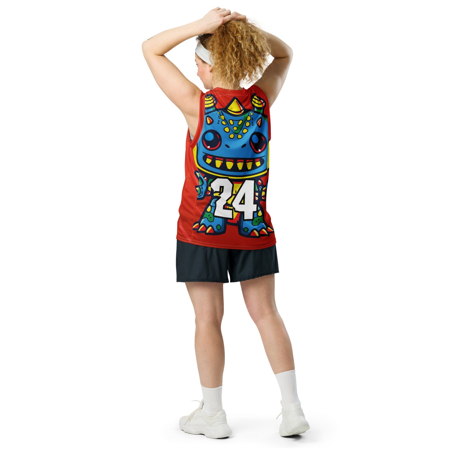 Zippy Zoid - Recycled unisex basketball jersey - Crimson Vortex Colorway