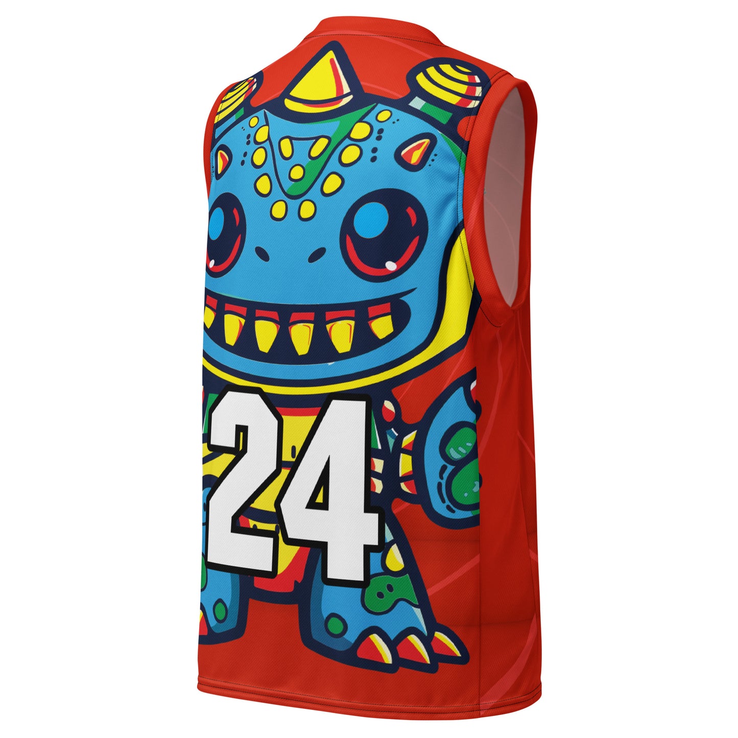 Zippy Zoid - Recycled unisex basketball jersey - Crimson Vortex Colorway