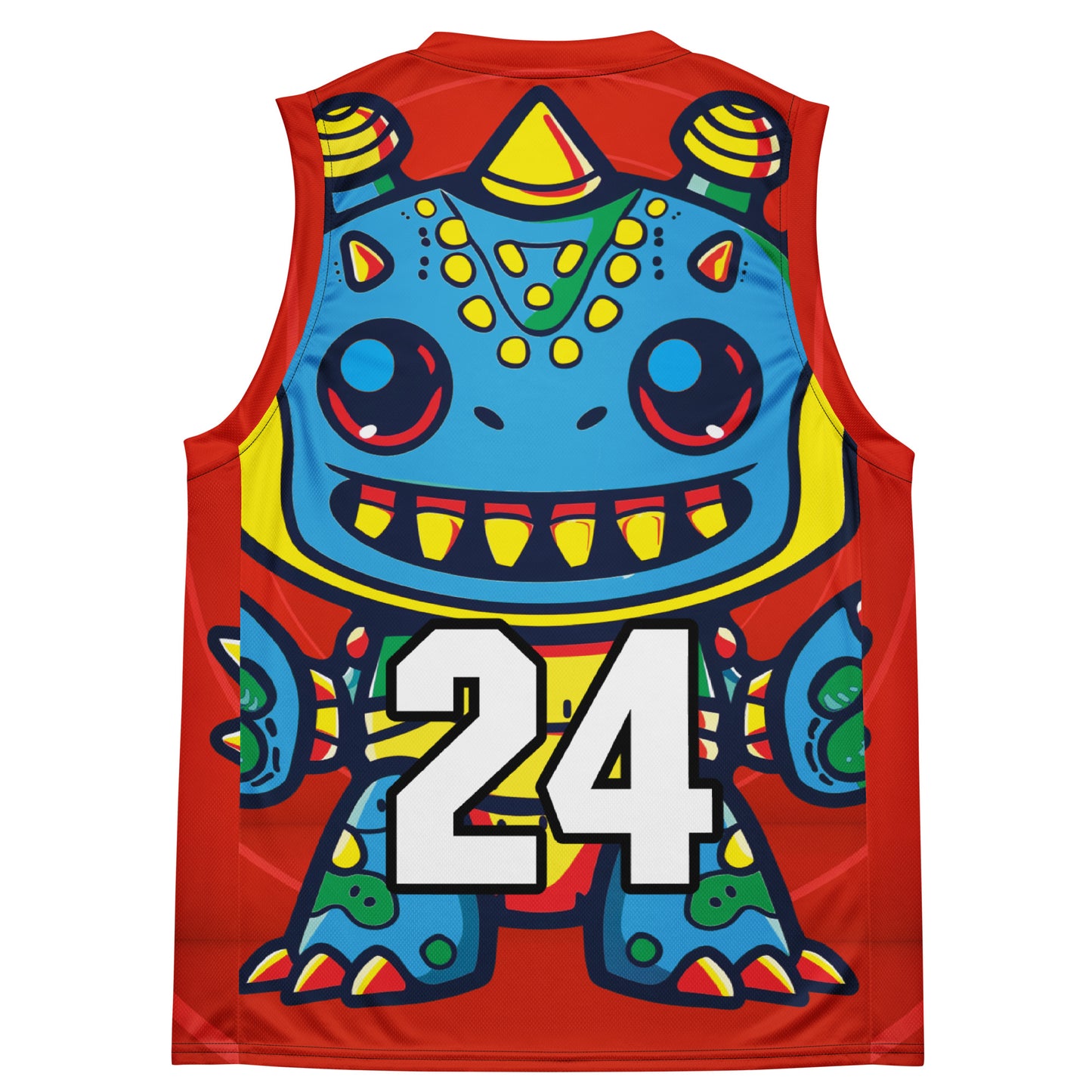 Zippy Zoid - Recycled unisex basketball jersey - Crimson Vortex Colorway