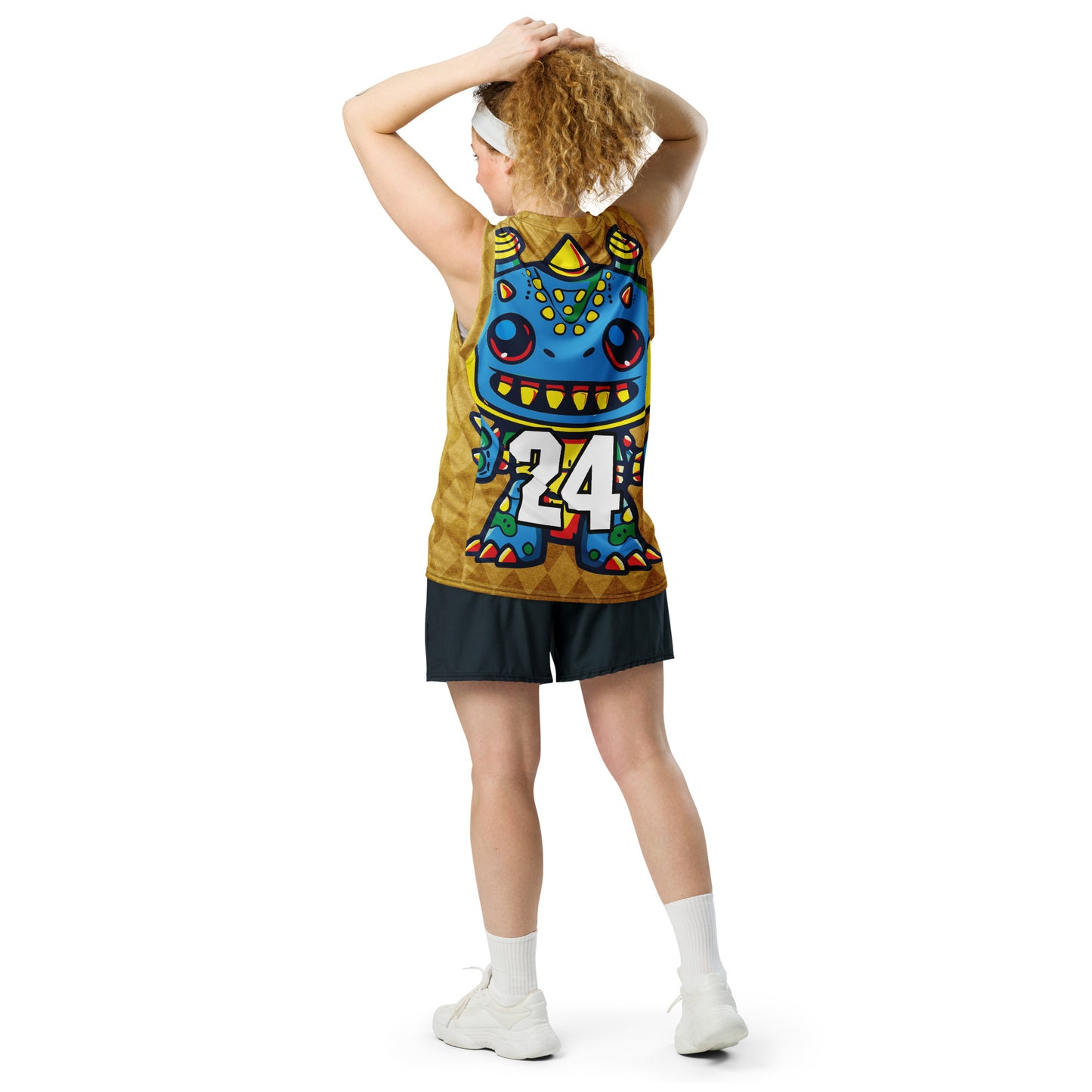 Zippy Zoid - Recycled unisex basketball jersey - Golden Argyle Colorway