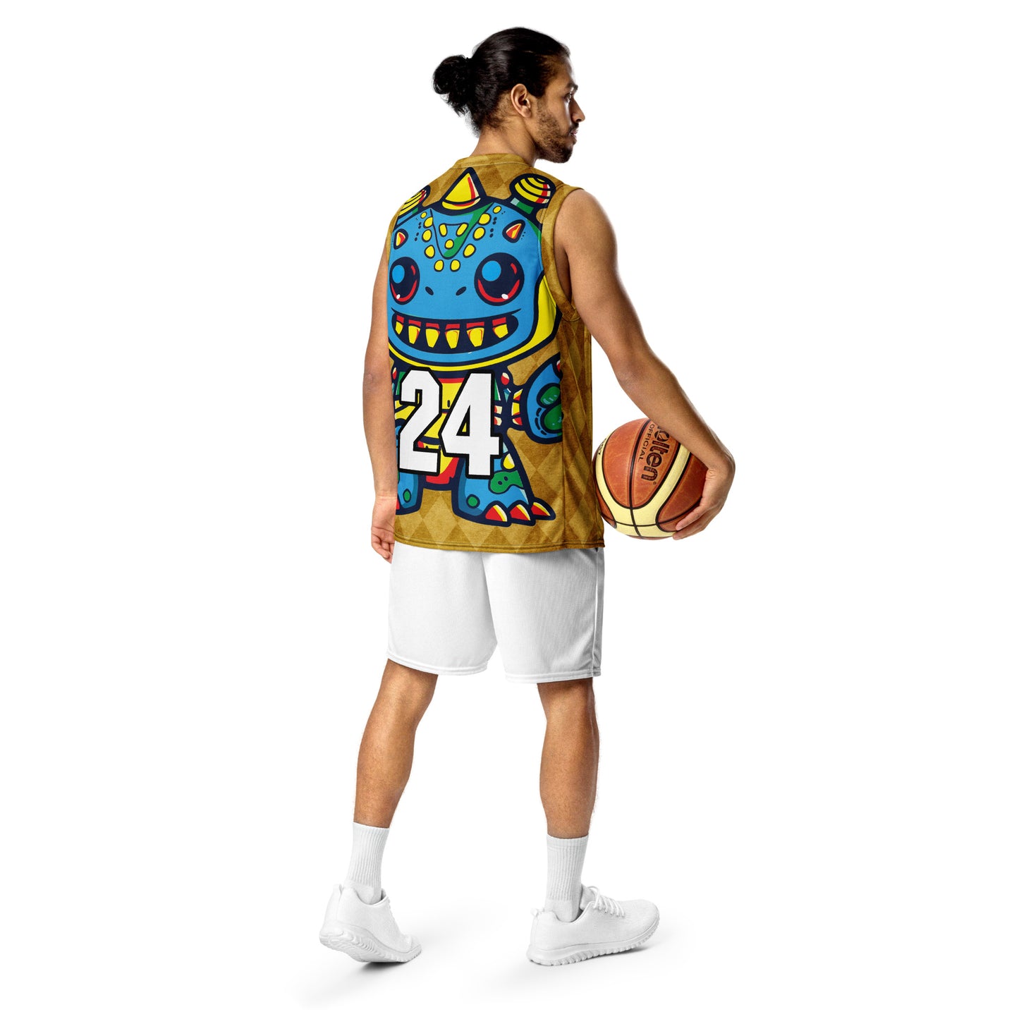 Zippy Zoid - Recycled unisex basketball jersey - Golden Argyle Colorway