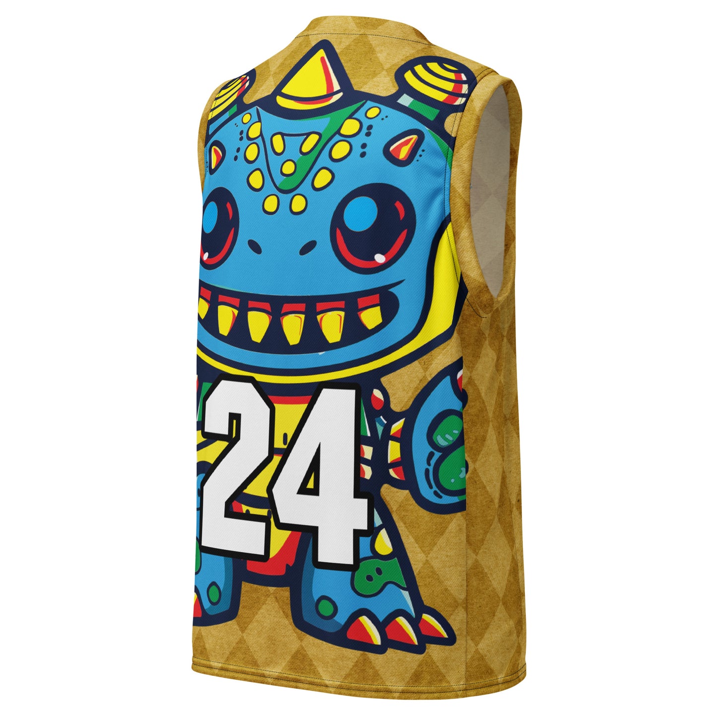 Zippy Zoid - Recycled unisex basketball jersey - Golden Argyle Colorway