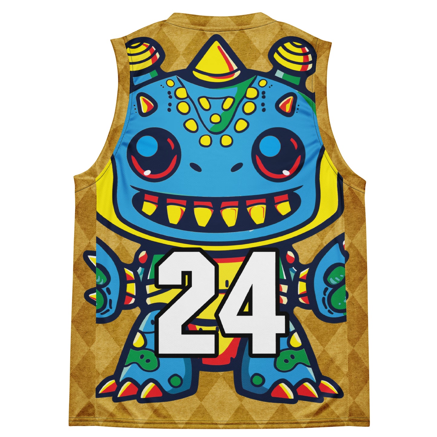 Zippy Zoid - Recycled unisex basketball jersey - Golden Argyle Colorway