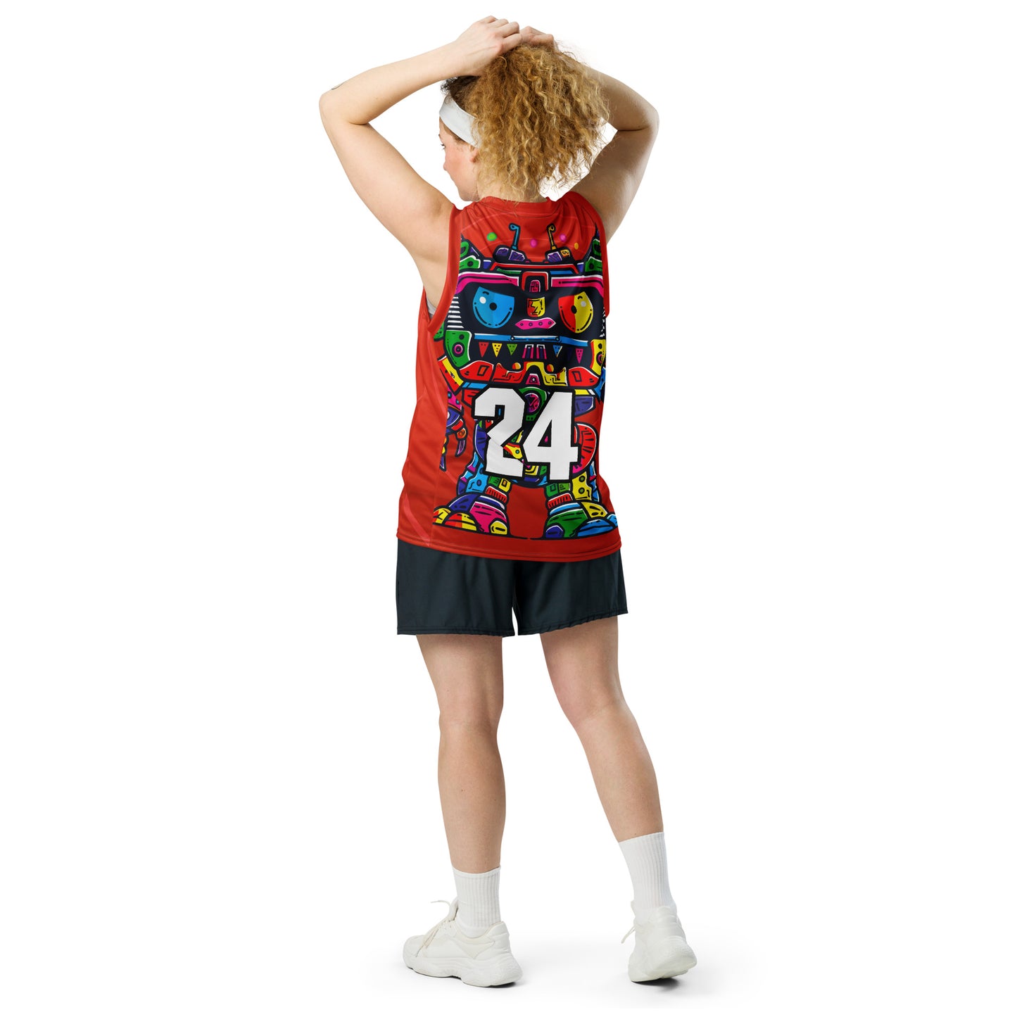 Robo Rebel - Recycled unisex basketball jersey - Crimson Vortex Colorway