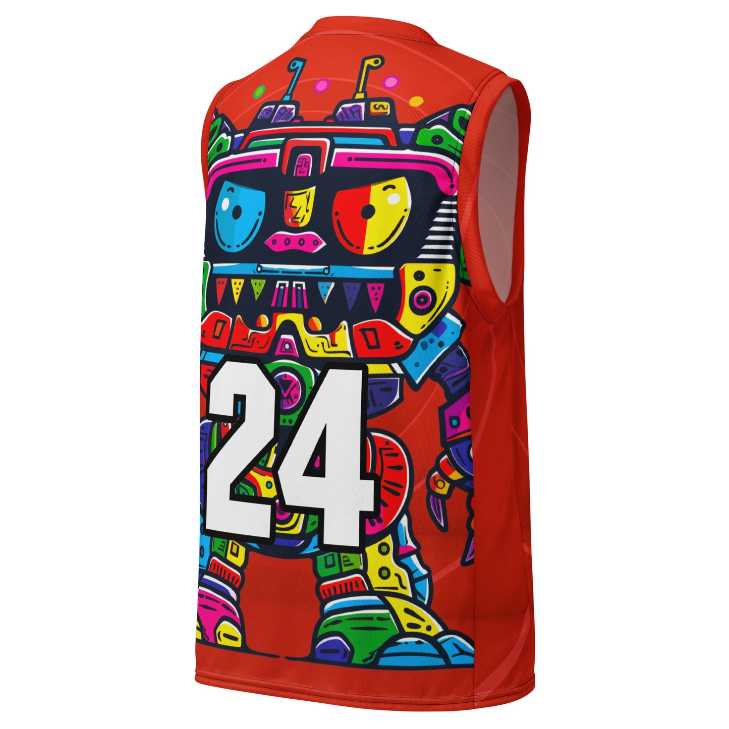 Robo Rebel - Recycled unisex basketball jersey - Crimson Vortex Colorway