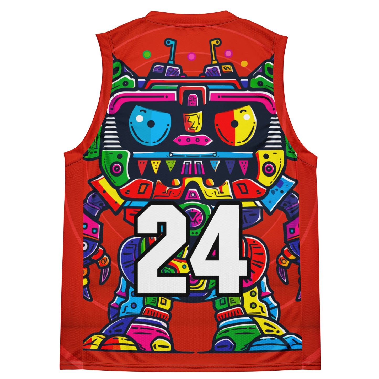 Robo Rebel - Recycled unisex basketball jersey - Crimson Vortex Colorway