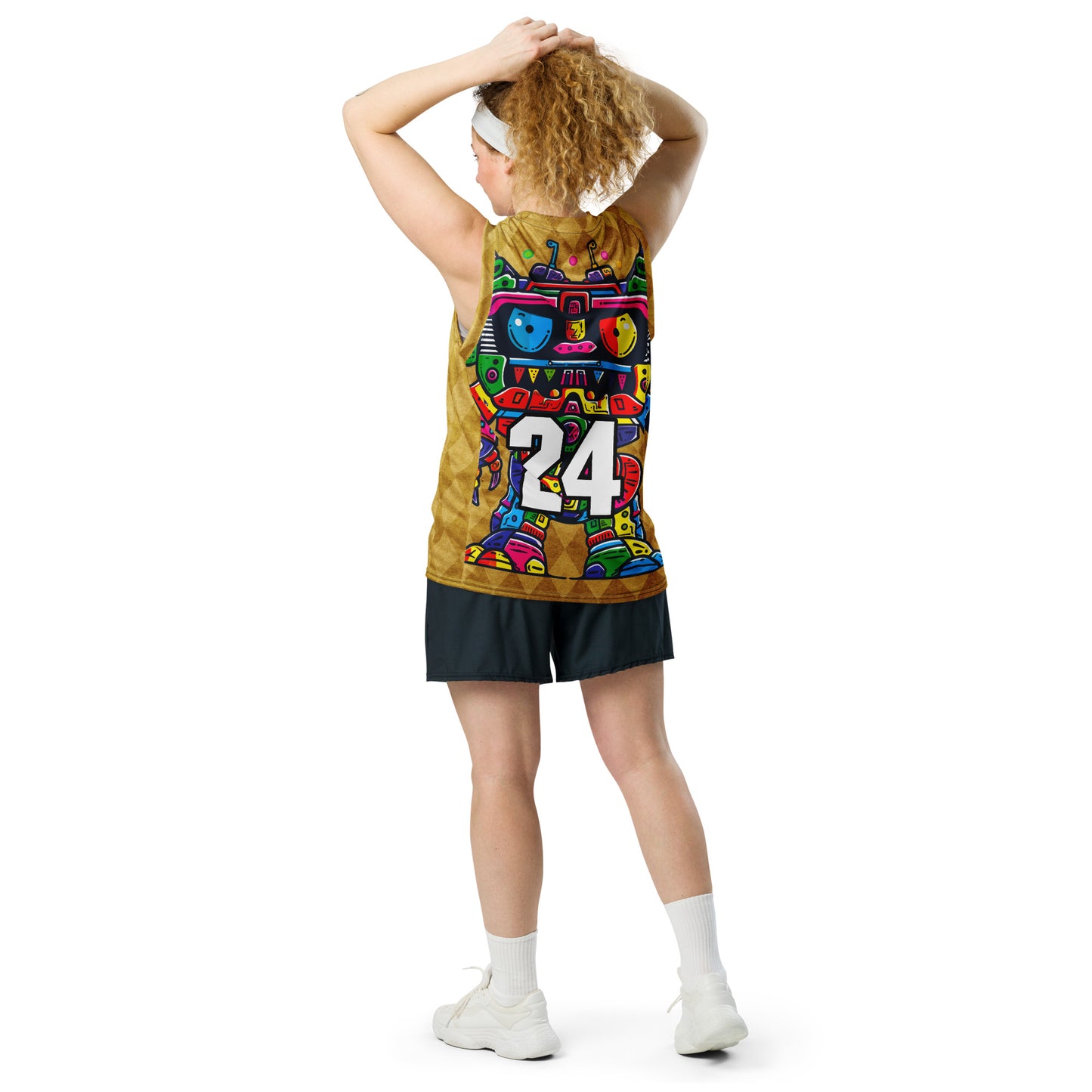 Robo Rebel - Recycled unisex basketball jersey - Golden Argyle Colorway