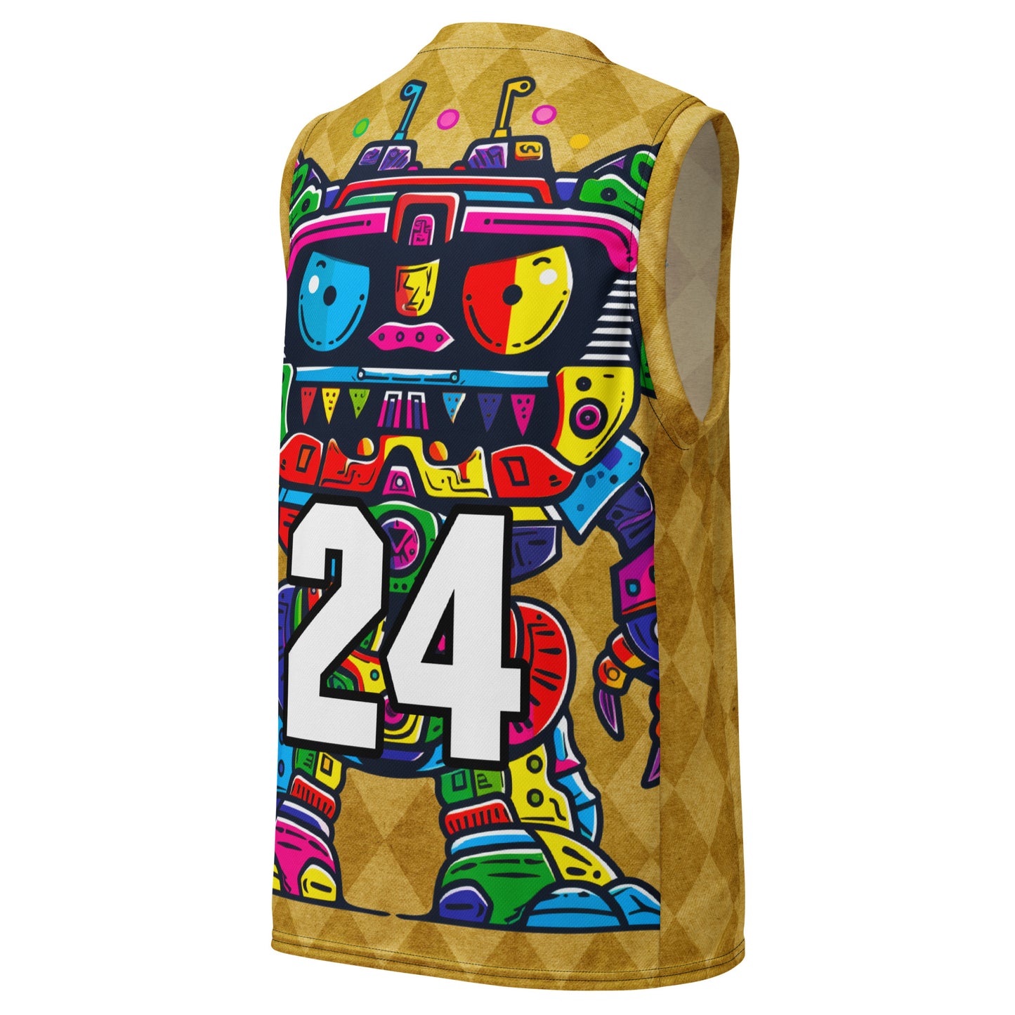 Robo Rebel - Recycled unisex basketball jersey - Golden Argyle Colorway