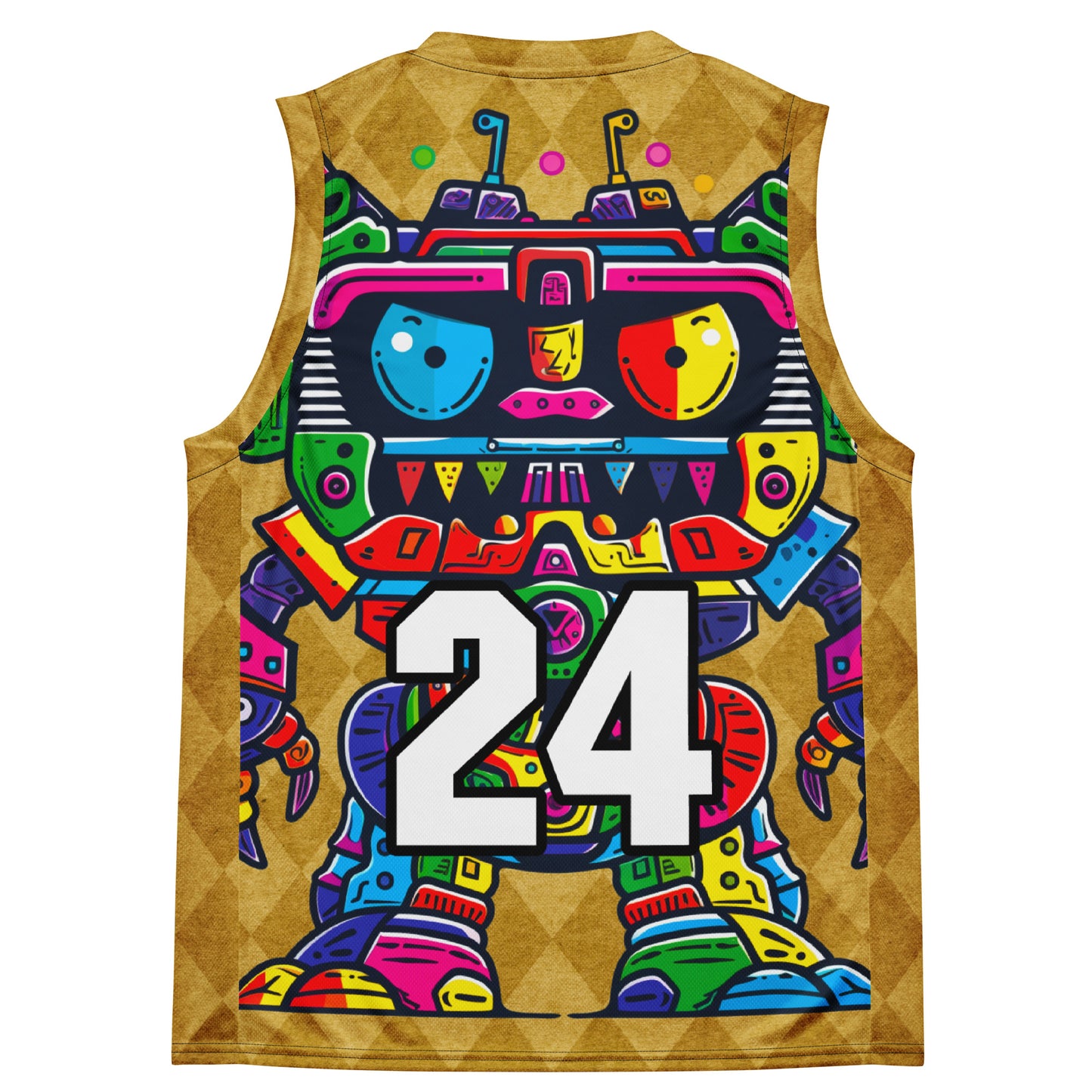 Robo Rebel - Recycled unisex basketball jersey - Golden Argyle Colorway