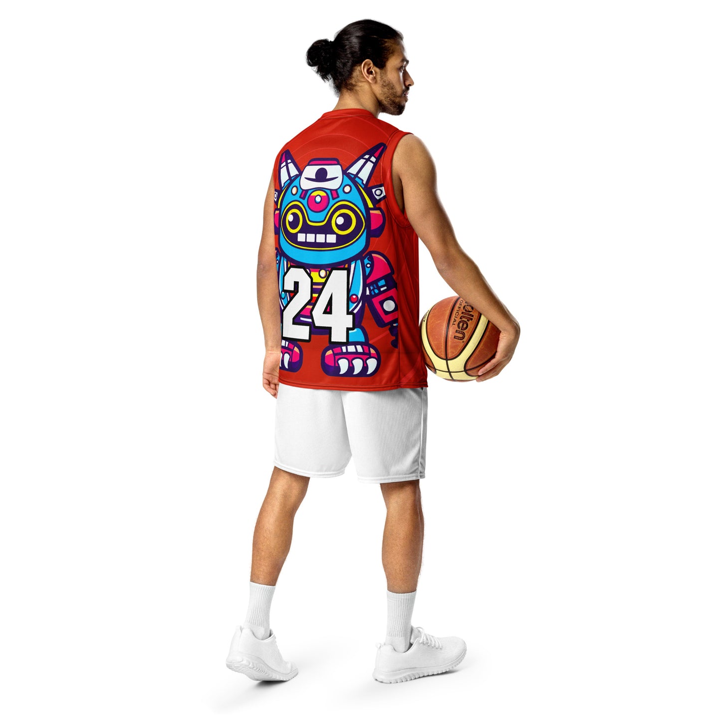 Techno Guardian - Recycled unisex basketball jersey - Crimson Vortex Colorway