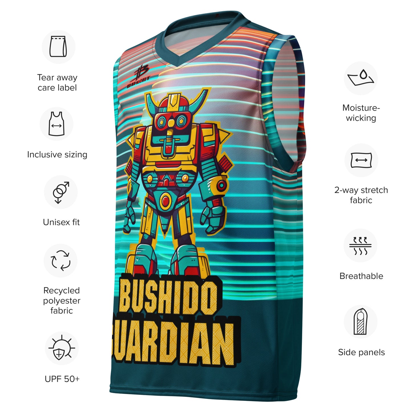 Mech Bushido Guardian - Recycled unisex basketball jersey - Neopolitan