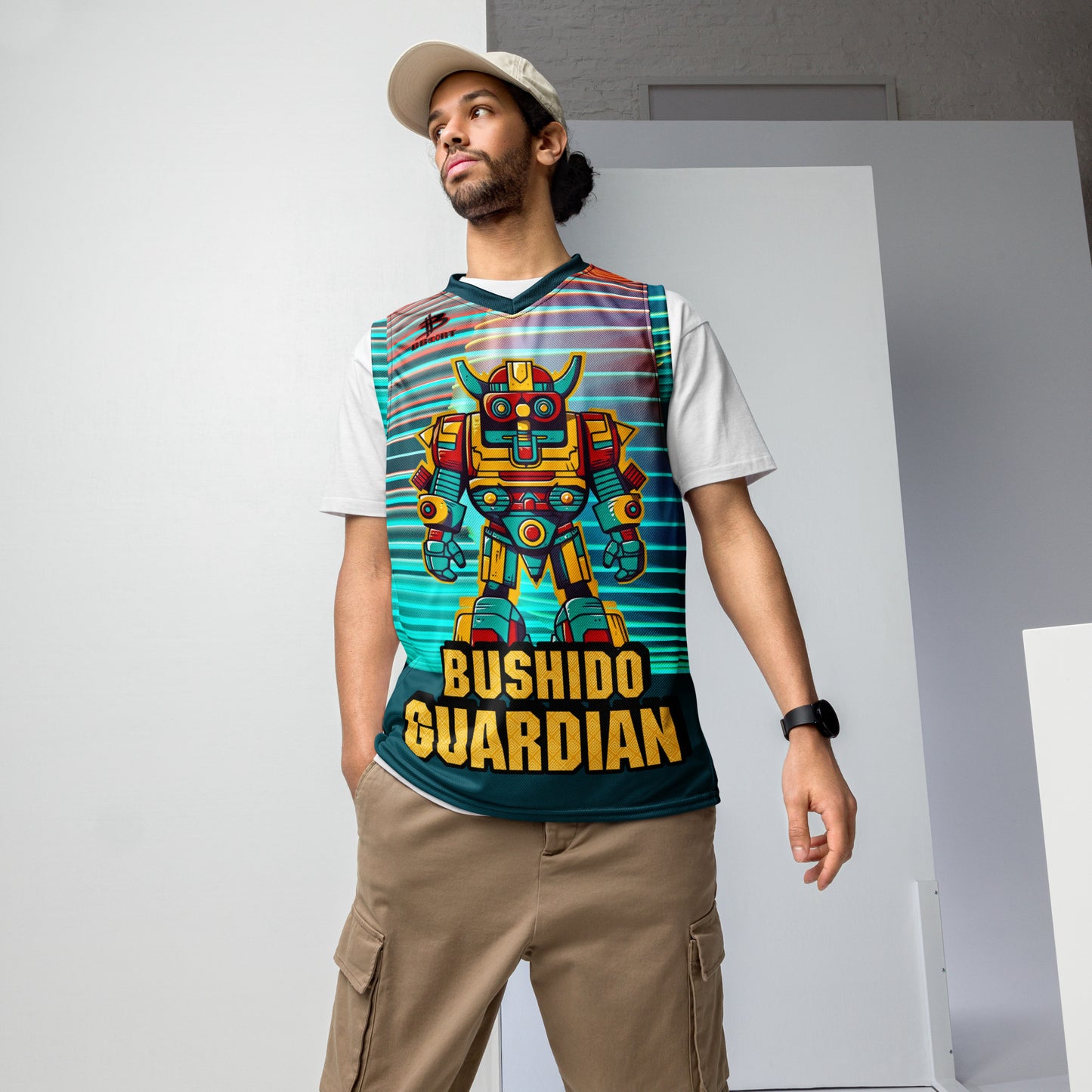 Mech Bushido Guardian - Recycled unisex basketball jersey - Neopolitan