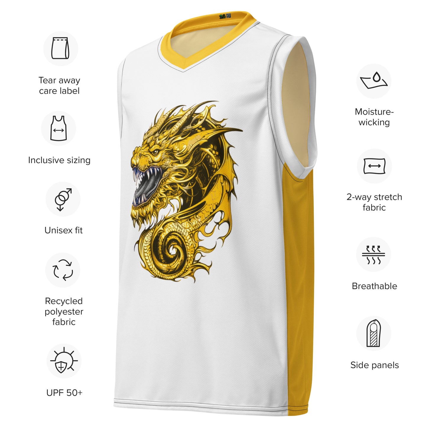 Zephyrion - Recycled unisex basketball jersey - white and gold