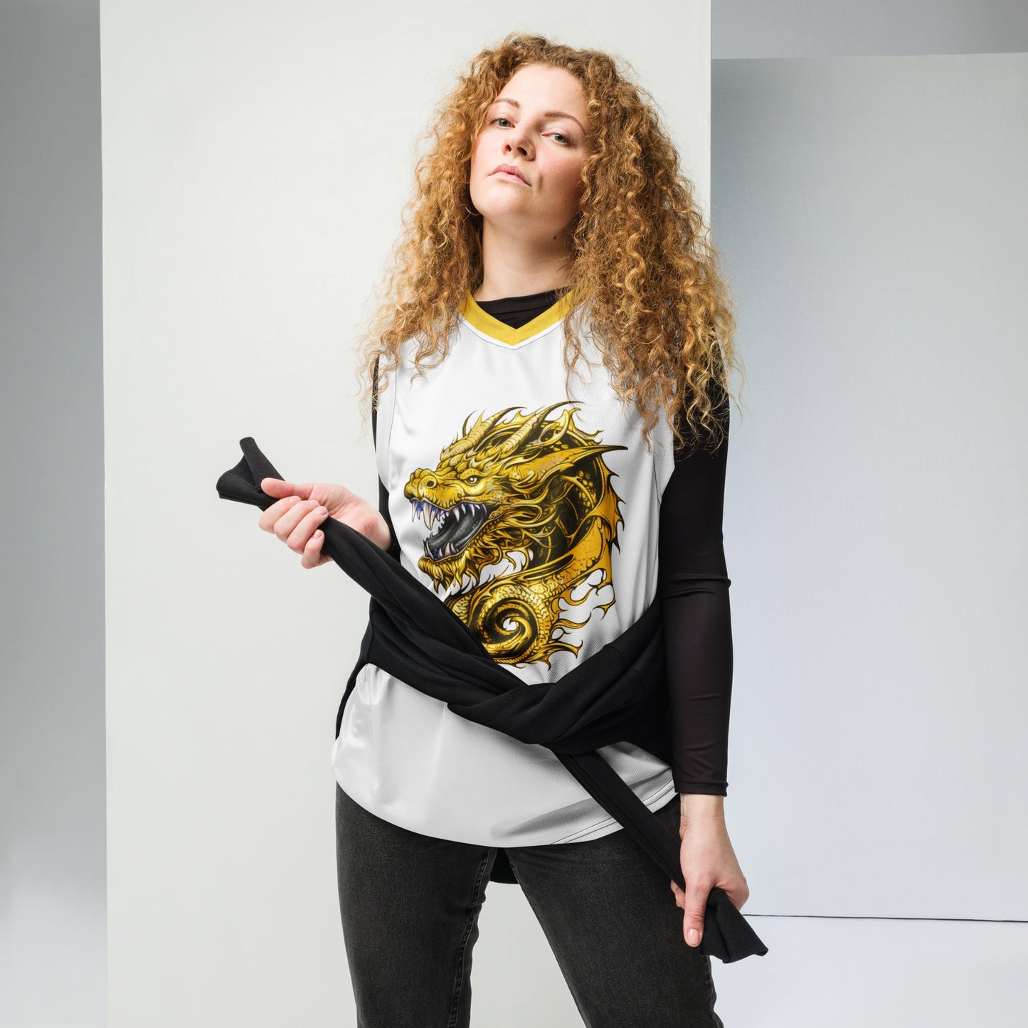 Zephyrion - Recycled unisex basketball jersey - white and gold