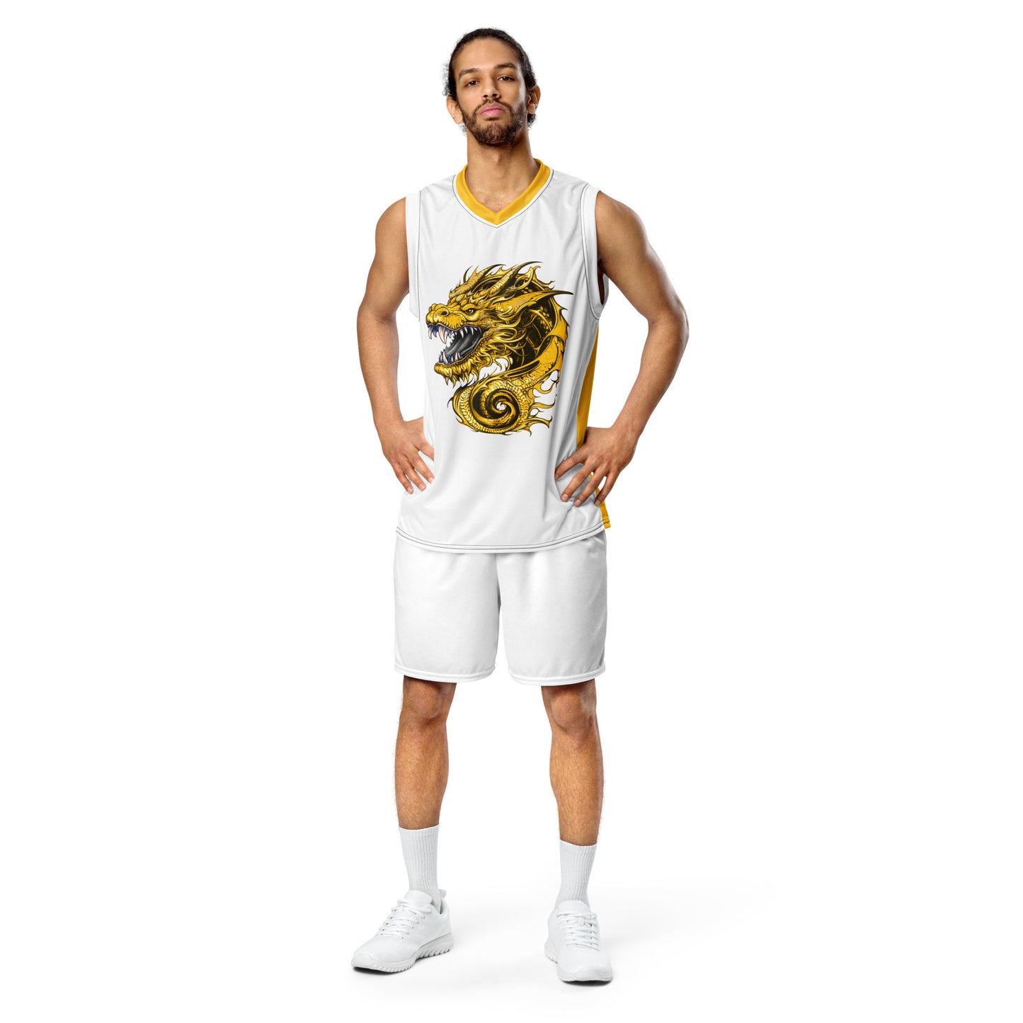 Zephyrion - Recycled unisex basketball jersey - white and gold