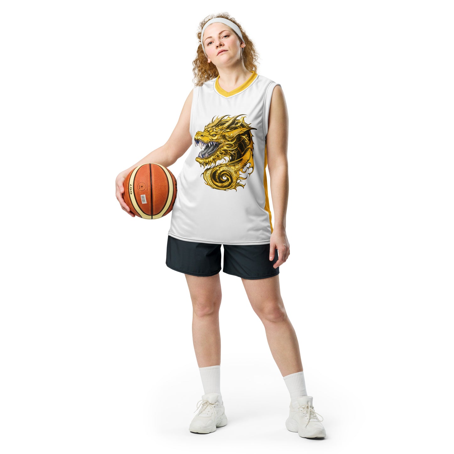 Zephyrion - Recycled unisex basketball jersey - white and gold