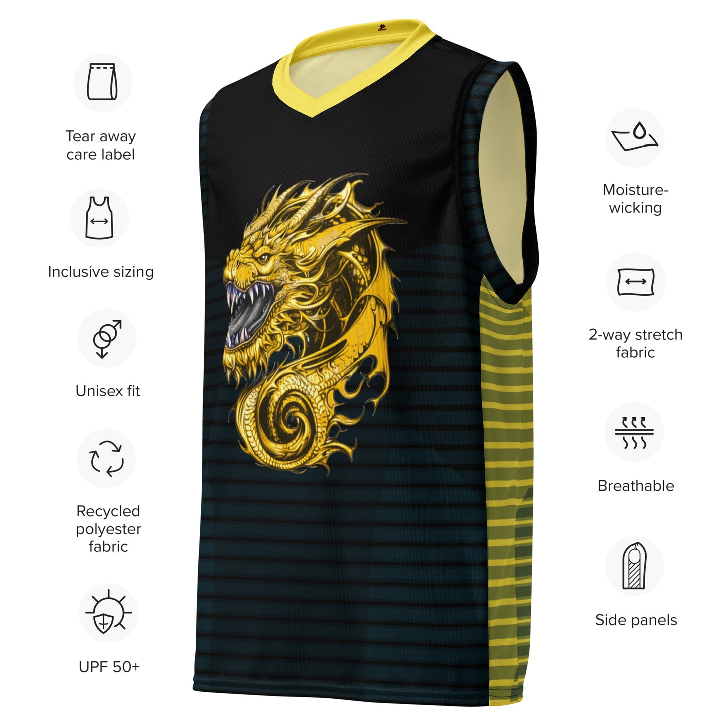 Zephyrion - Recycled unisex basketball jersey - Black and Gold