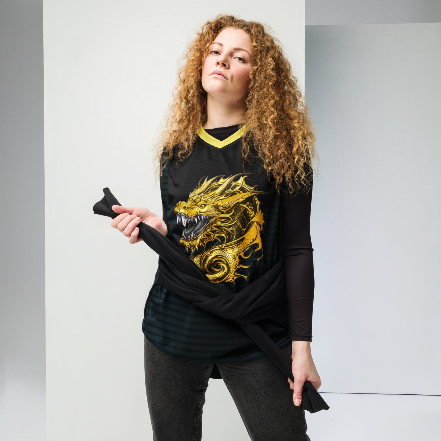 Zephyrion - Recycled unisex basketball jersey - Black and Gold