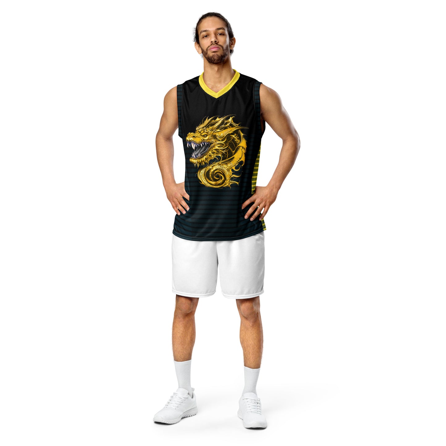 Zephyrion - Recycled unisex basketball jersey - Black and Gold