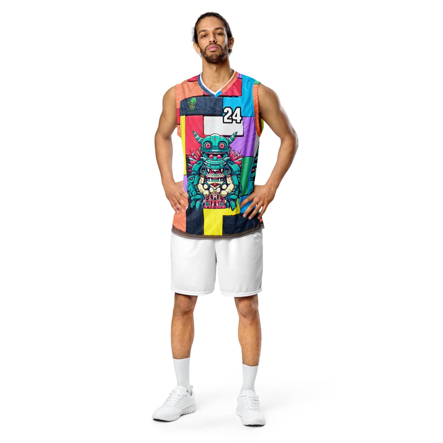 Toy Town Watchman - Recycled unisex basketball jersey - Block Fusion Colorway