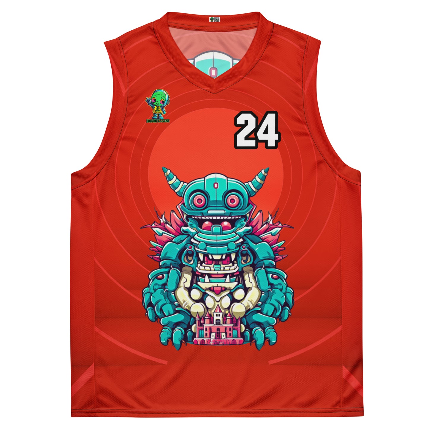 Toy Town Watchman - Recycled unisex basketball jersey - Crimson Vortex Colorway