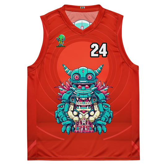 Toy Town Watchman - Recycled unisex basketball jersey - Crimson Vortex Colorway