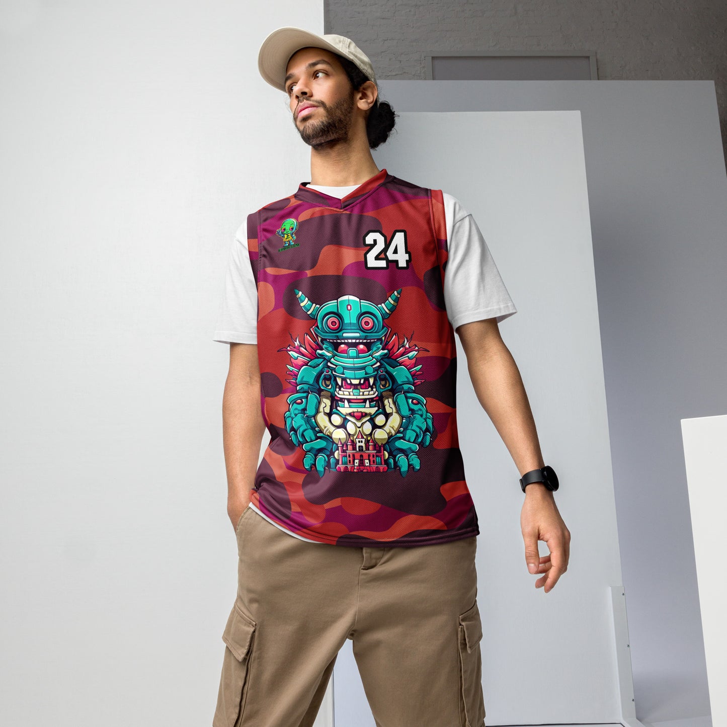 Toy Town Watchman - Recycled unisex basketball jersey - Inferno Camo Colorway