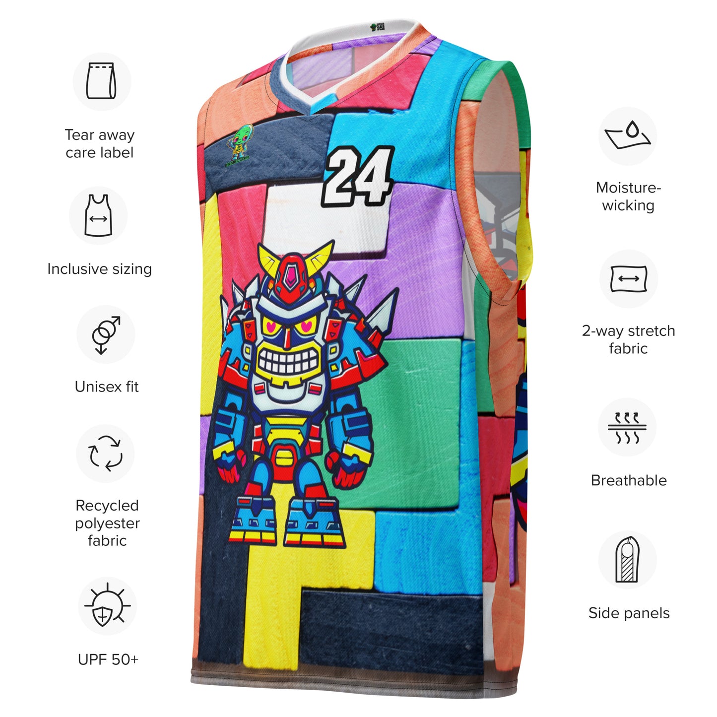 Robo Ranger - Recycled unisex basketball jersey - Block Fusion Colorway