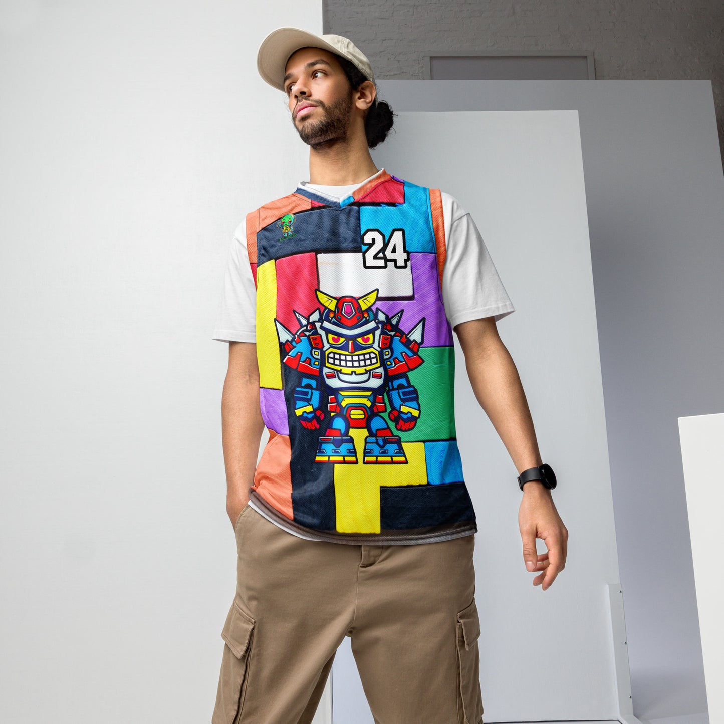 Robo Ranger - Recycled unisex basketball jersey - Block Fusion Colorway