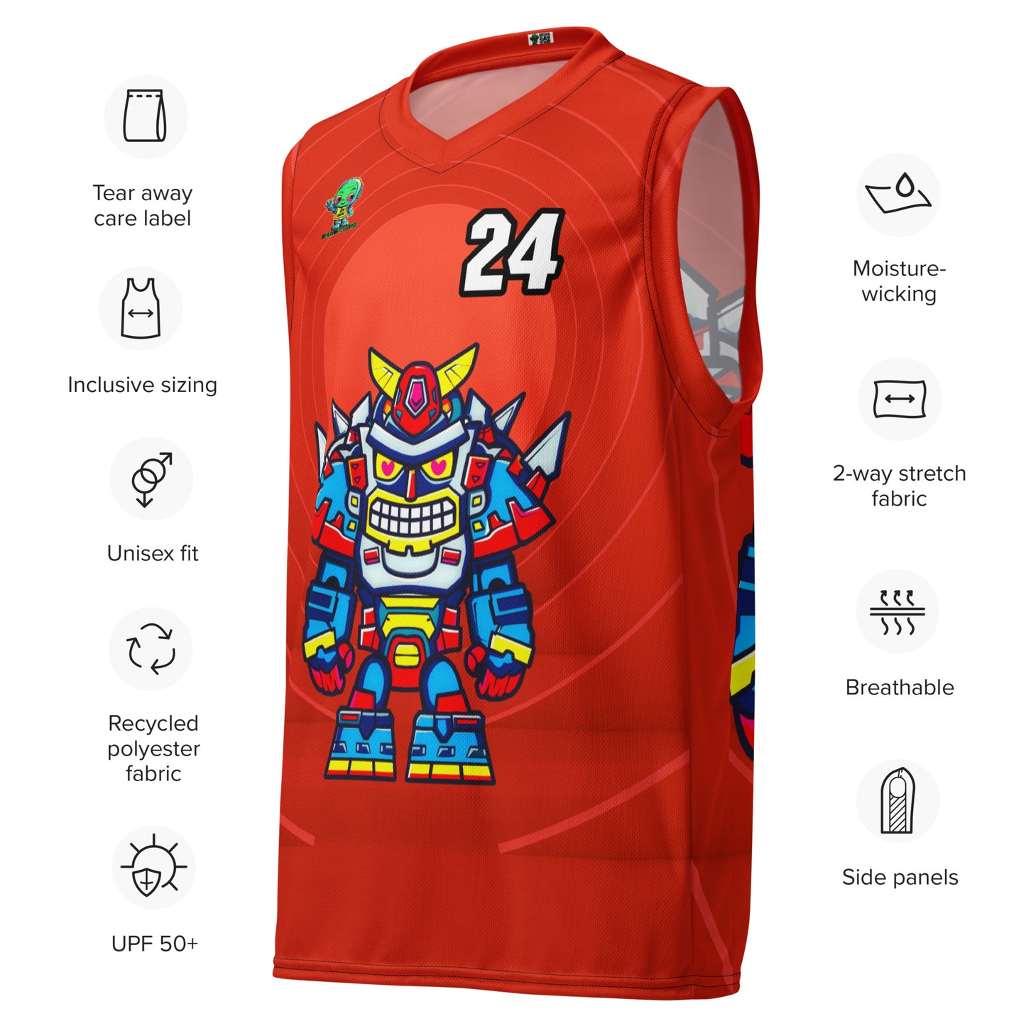 Robo Ranger - Recycled unisex basketball jersey - Crimson Vortex