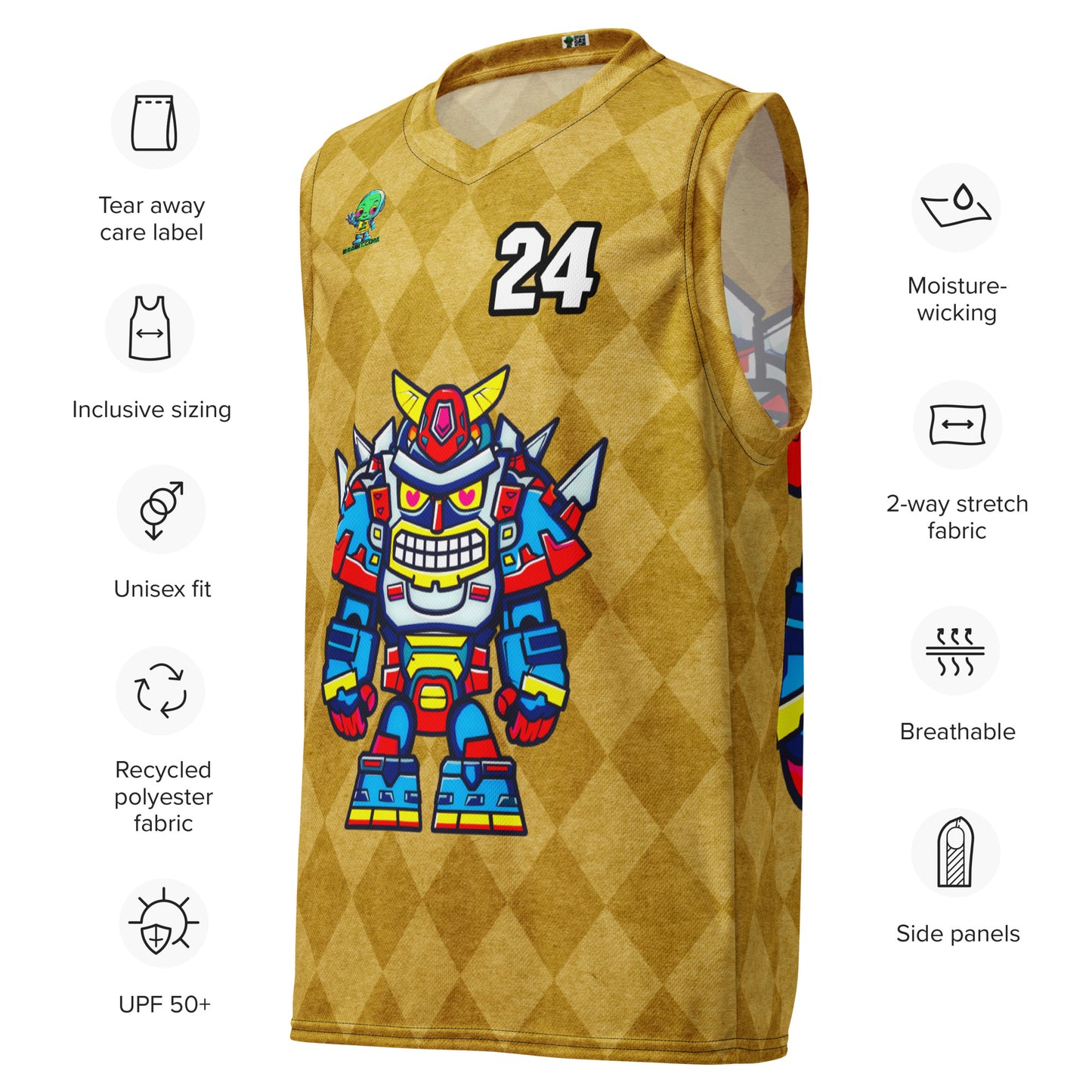 Robo Ranger - Recycled unisex basketball jersey - Golden Argyle