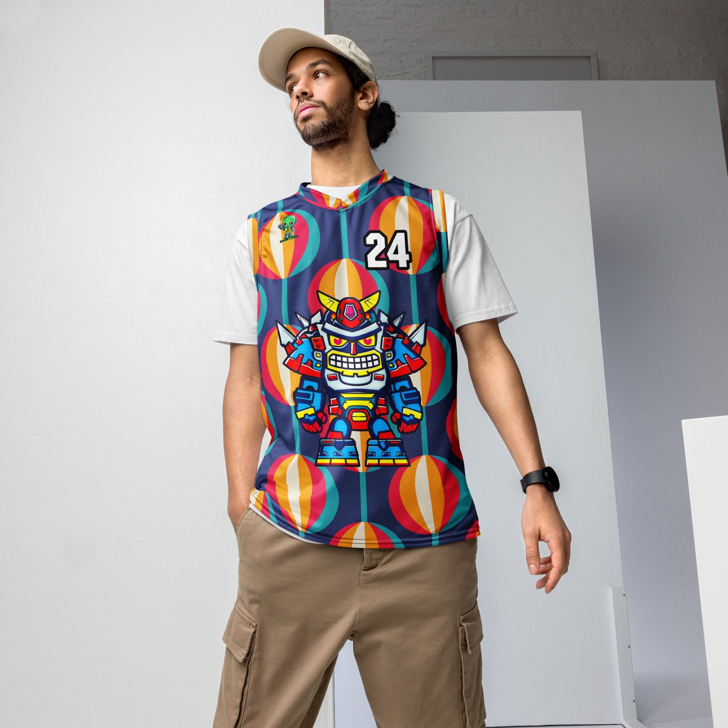 Robo Ranger - Recycled unisex basketball jersey - Retro Carnival Colorway