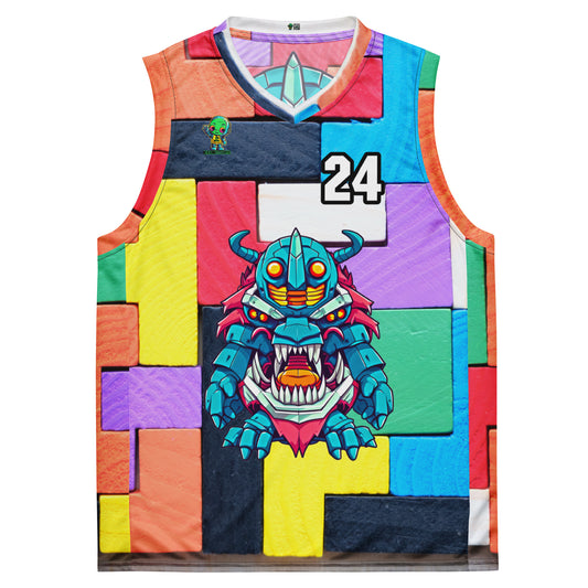 Rex the Reactor Watcher - Recycled unisex basketball jersey - Block Fusion Colorway