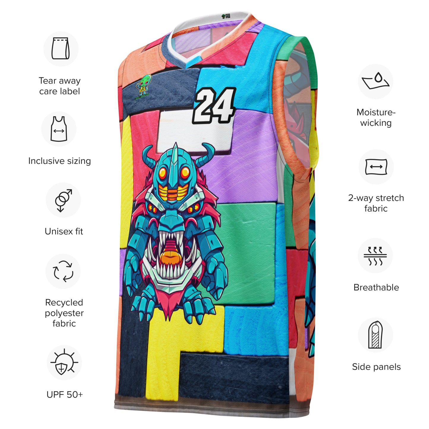 Rex the Reactor Watcher - Recycled unisex basketball jersey - Block Fusion Colorway