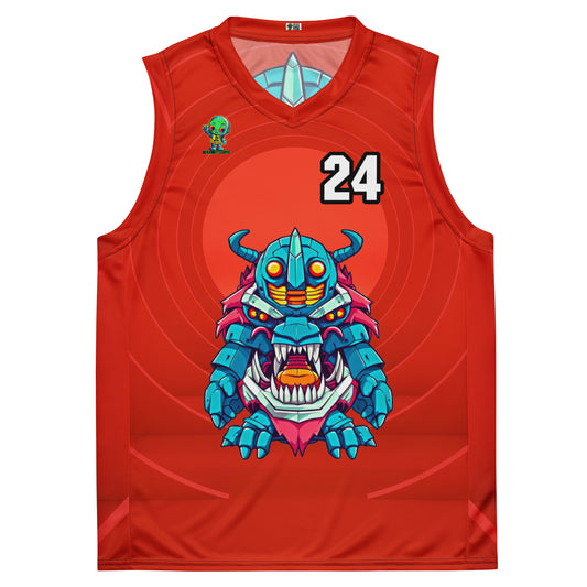 Rex the Reactor Watcher - Recycled unisex basketball jersey - Crimson Vortex Colorway