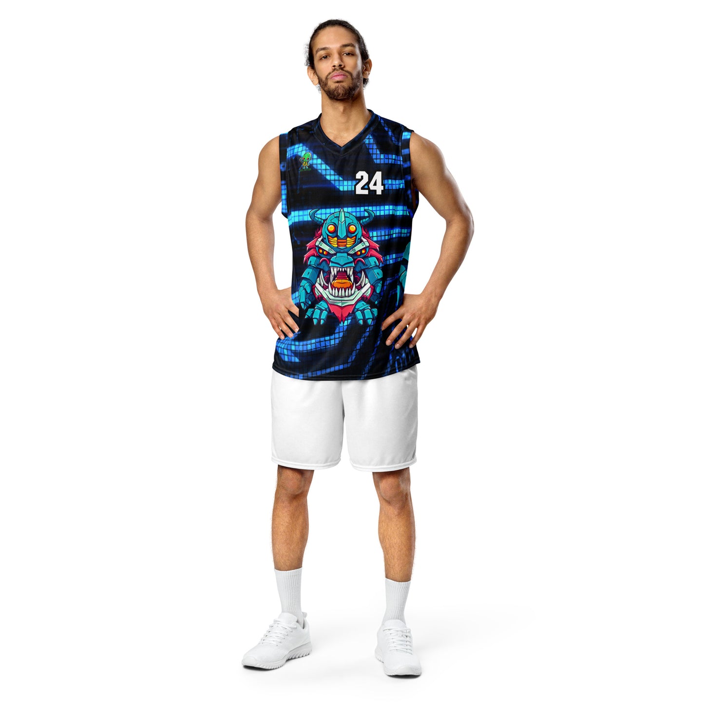 Rex the Reactor Watcher - Recycled unisex basketball jersey - Digital Pulse