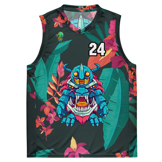 Rex the Reactor Watcher - Recycled unisex basketball jersey - Midnight Jungle