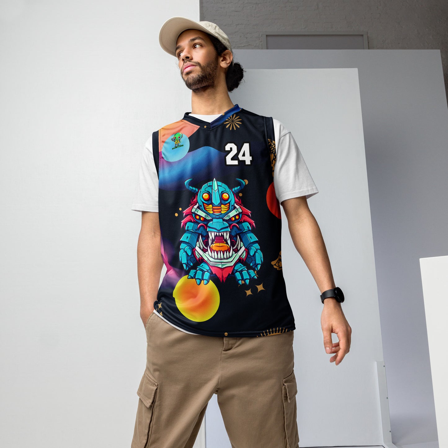 Rex the Reactor Watcher - Recycled unisex basketball jersey - Nebula Night Colorway